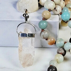 Natural Crystal Quartz Druzy Necklace Pendant Sterling Silver Setting St…